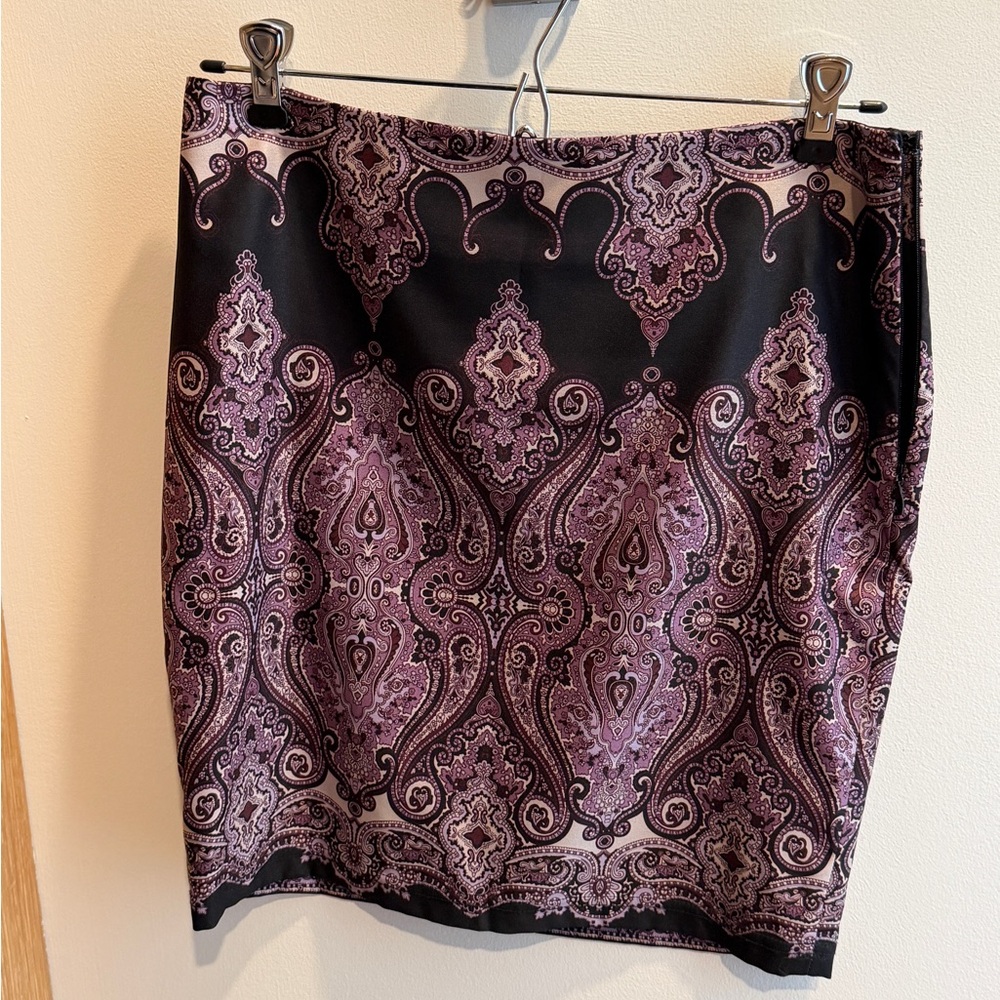 INC International Concepts Black and Purple Paisley Pencil Skirt